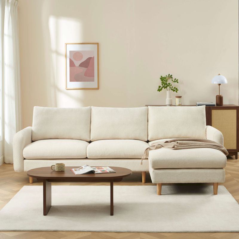 Canapé d'angle réversible fixe CALIBA 4 places tissu chenille beige