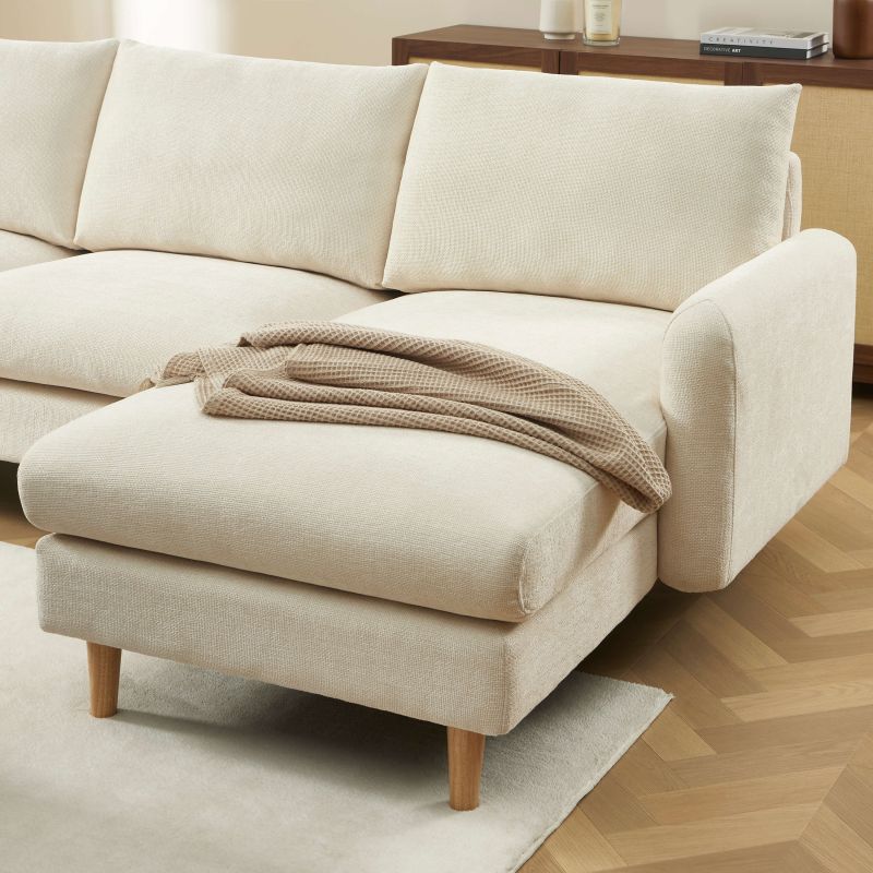 Canapé d'angle réversible fixe CALIBA 4 places tissu chenille beige