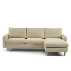 Canapé d'angle réversible fixe CALIBA 4 places tissu chenille taupe