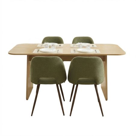 Ensemble table LANGO chêne et 4 chaises ELISABETH tissu beige