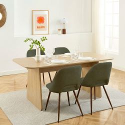 Ensemble table LANGO chêne et 4 chaises ELISABETH tissu vert