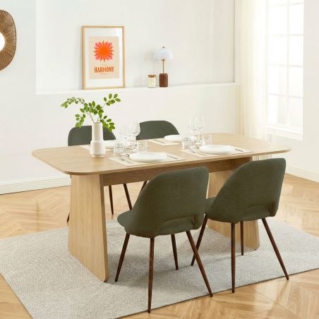Ensemble table LANGO chêne et 4 chaises ELISABETH tissu vert