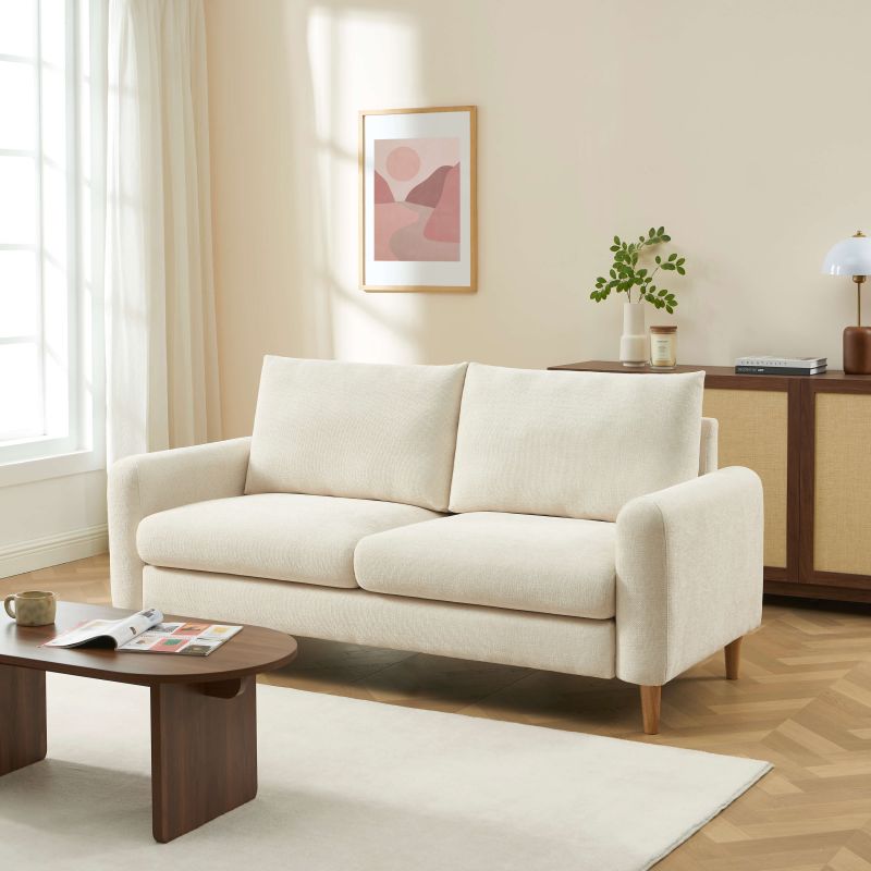 Canapé droit fixe CALIBA 3 places tissu chenille beige