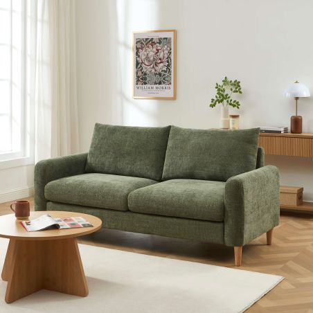 Canapé droit fixe CALIBA 3 places tissu chenille vert