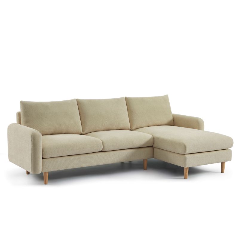 Canapé d'angle réversible fixe CALIBA 4 places tissu chenille taupe