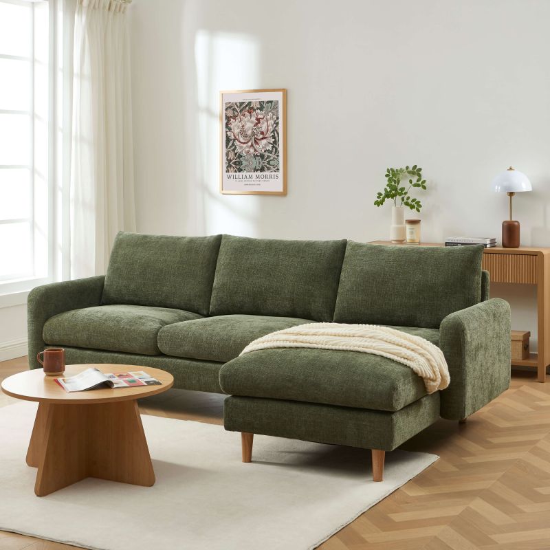 Canapé d'angle réversible fixe CALIBA 4 places tissu chenille vert