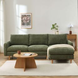 Canapé d'angle réversible fixe CALIBA 4 places tissu chenille vert