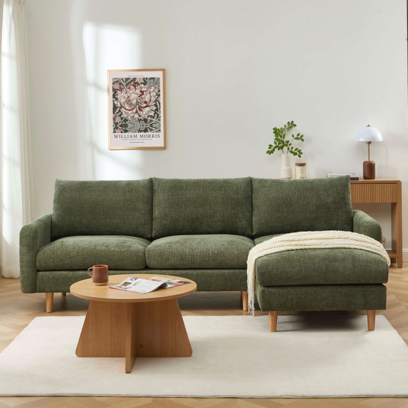 Canapé d'angle réversible fixe CALIBA 4 places tissu chenille vert