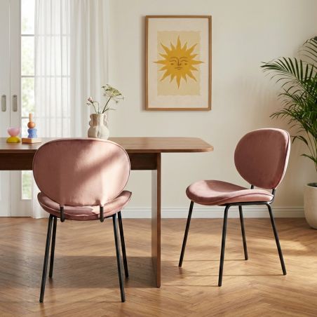 Lot de 2 chaises SHEILA velours rose pieds métal noir