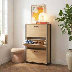 Meuble à chaussures ARCHI effet chêne et métal noir