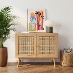 Buffet INES effet chêne et cannage rotin 90cm