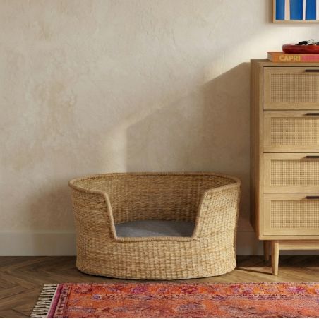 Panier ovale ATLAS pour chien et chat en jonc de mer coussin gris