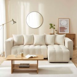 Canapé d'angle convertible et réversible LEVIA 4 places tissu beige