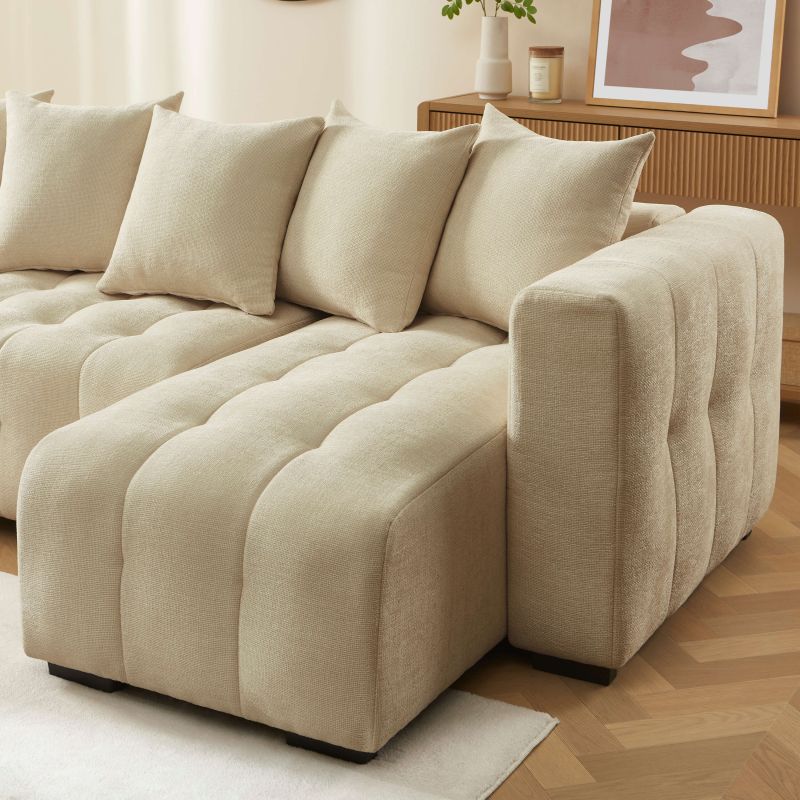 Canapé d'angle convertible et réversible LEVIA 4 places tissu taupe