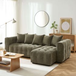 Canapé d'angle convertible et réversible LEVIA 4 places tissu vert