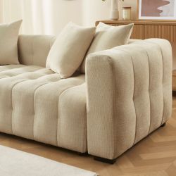 Canapé droit convertible LEVIA 3 places tissu taupe