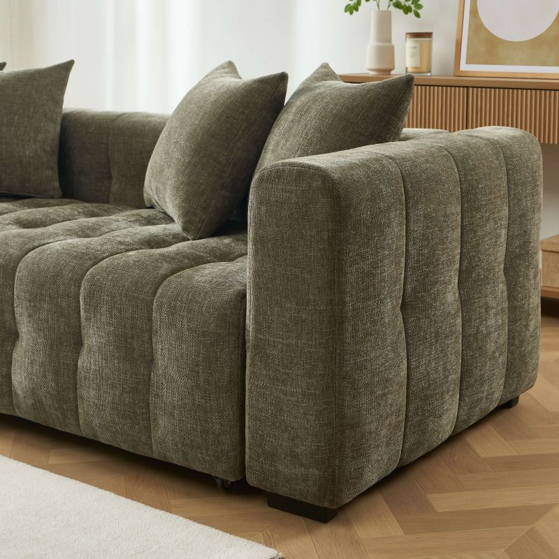 Canapé droit convertible LEVIA 3 places tissu vert