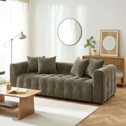 Canapé droit convertible LEVIA 3 places tissu vert