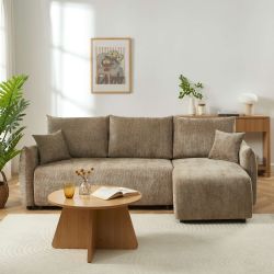 Canapé d'angle convertible et réversible NEMEA 4 places tissu chenille marron