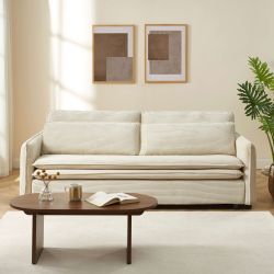 Canapé droit convertible CIBOLA 3 places velours côtelé beige