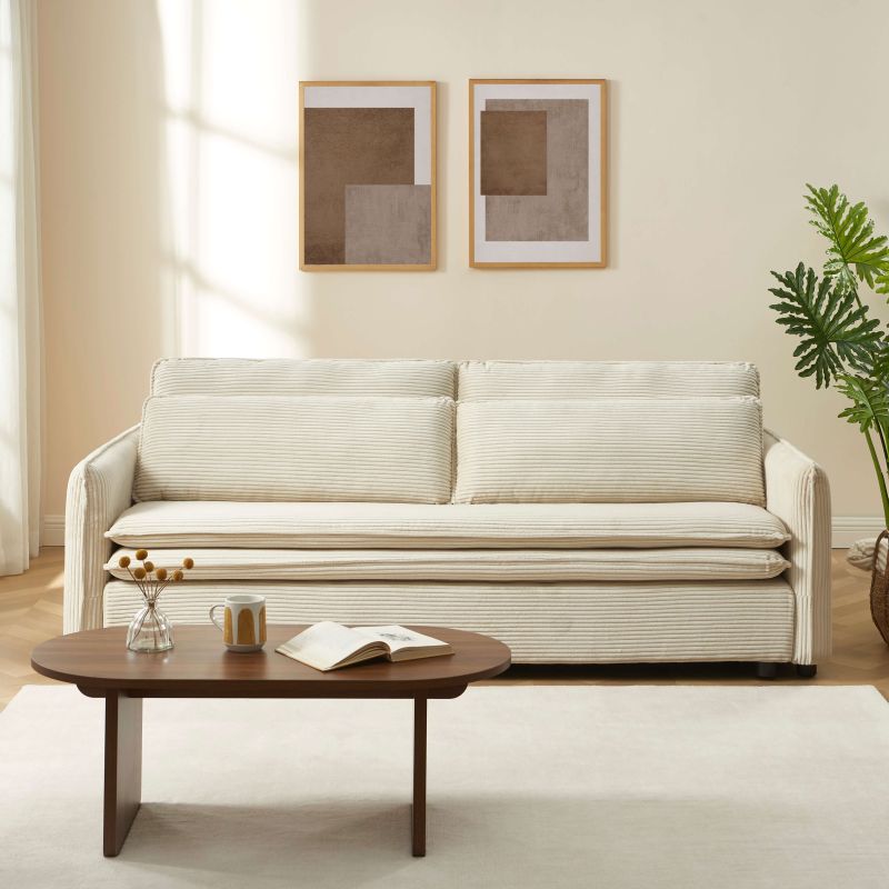 Canapé droit convertible CIBOLA 3 places velours côtelé beige