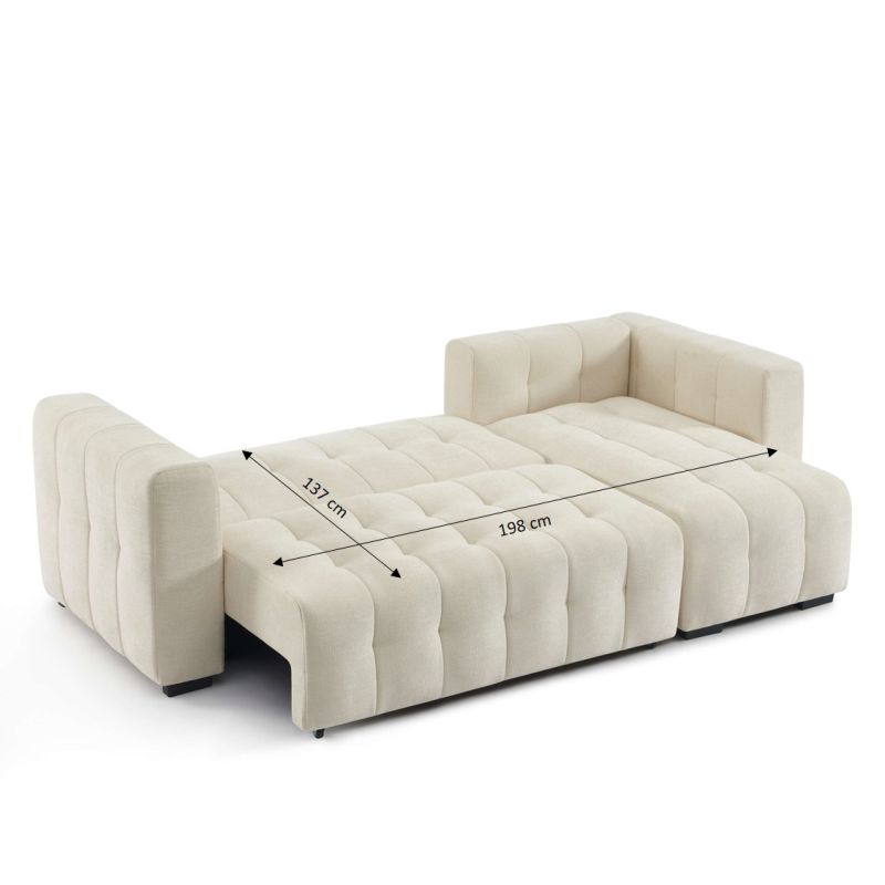 Canapé d'angle convertible et réversible LEVIA 4 places tissu beige