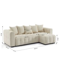 Canapé d'angle convertible et réversible LEVIA 4 places tissu beige