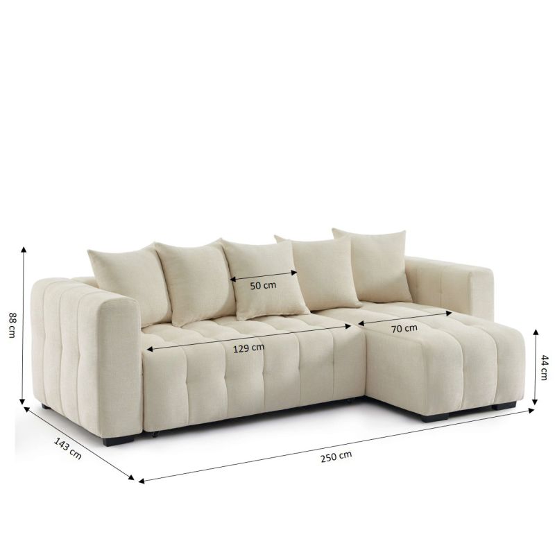 Canapé d'angle convertible et réversible LEVIA 4 places tissu beige