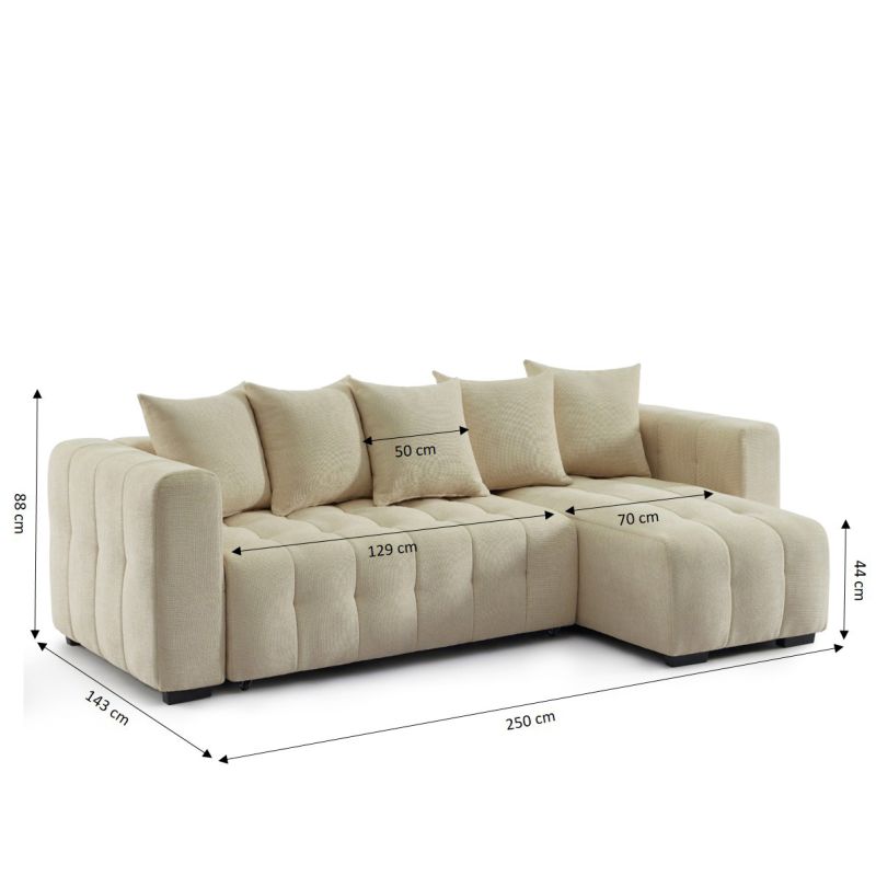 Canapé d'angle convertible et réversible LEVIA 4 places tissu taupe