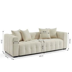 Canapé droit convertible LEVIA 3 places tissu beige