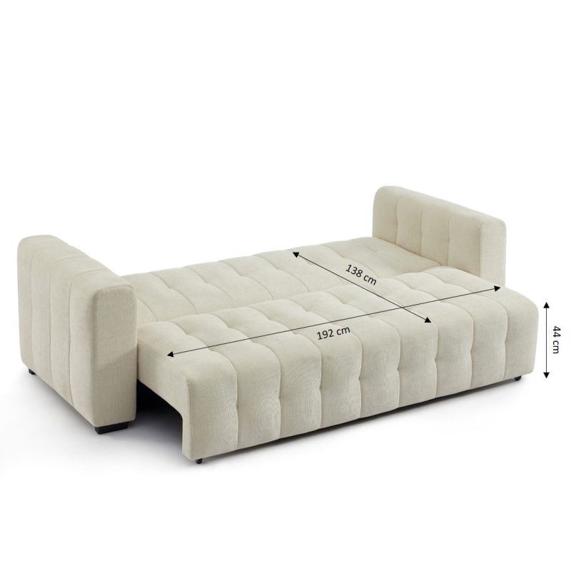 Canapé droit convertible LEVIA 3 places tissu beige