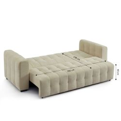 Canapé droit convertible LEVIA 3 places tissu taupe