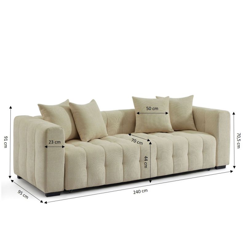 Canapé droit convertible LEVIA 3 places tissu taupe