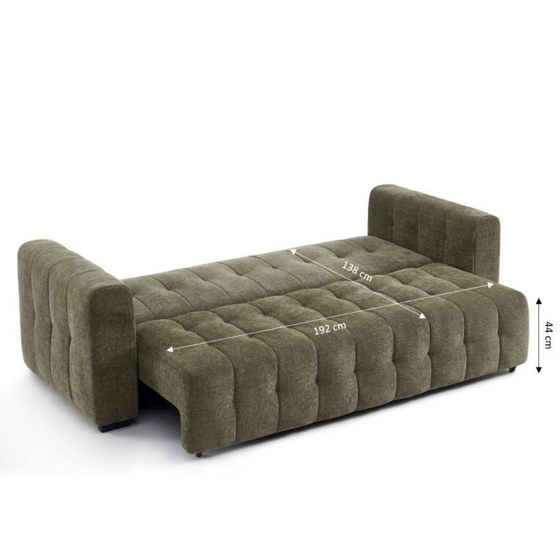 Canapé droit convertible LEVIA 3 places tissu vert