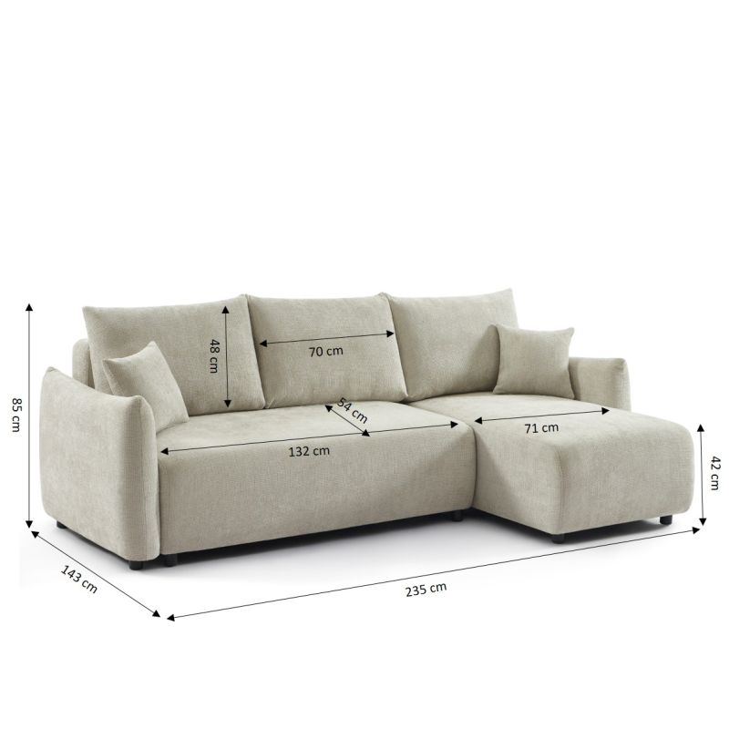 Canapé d'angle convertible et réversible NEMEA 4 places tissu chenille beige