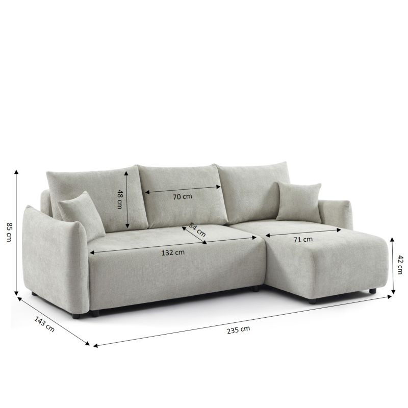 Canapé d'angle convertible et réversible NEMEA 4 places tissu chenille gris