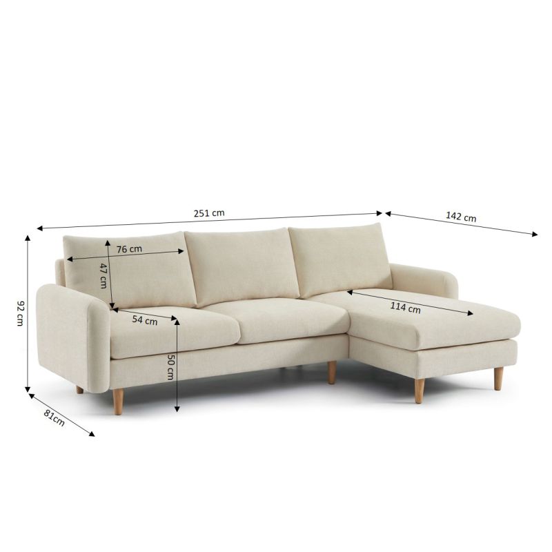 Canapé d'angle réversible fixe CALIBA 4 places tissu chenille beige