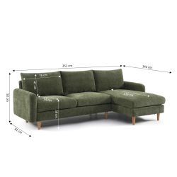 Canapé d'angle réversible fixe CALIBA 4 places tissu chenille vert