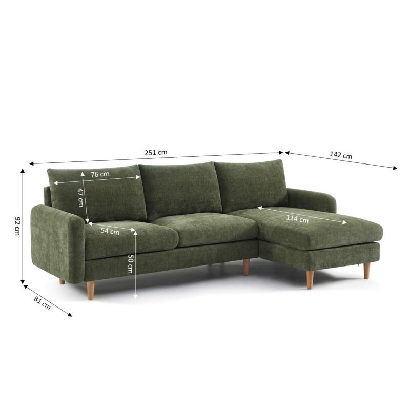 Canapé d'angle réversible fixe CALIBA 4 places tissu chenille vert