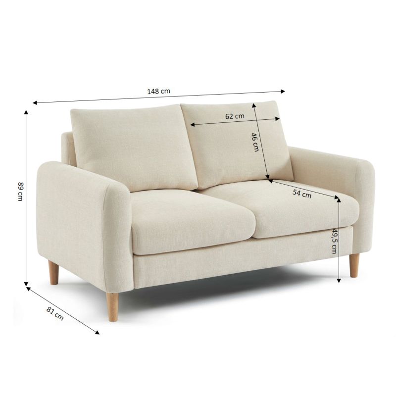 Canapé droit fixe CALIBA 2 places tissu chenille beige
