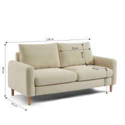 Canapé droit fixe CALIBA 3 places tissu chenille taupe