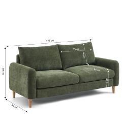 Canapé droit fixe CALIBA 3 places tissu chenille vert