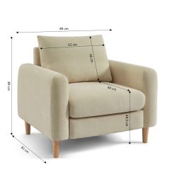 Fauteuil fixe CALIBA 1 place tissu chenille taupe