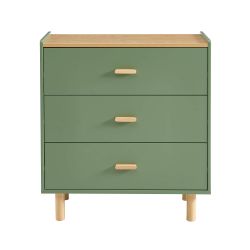 Commode enfant AURA 3 tiroirs vert et effet chêne 80 cm
