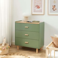 Commode enfant AURA 3 tiroirs vert et effet chêne 80 cm