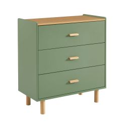 Commode enfant AURA 3 tiroirs vert et effet chêne 80 cm