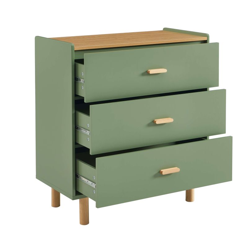 Commode enfant AURA 3 tiroirs vert et effet chêne 80 cm