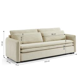 Canapé droit convertible CIBOLA 3 places velours côtelé beige