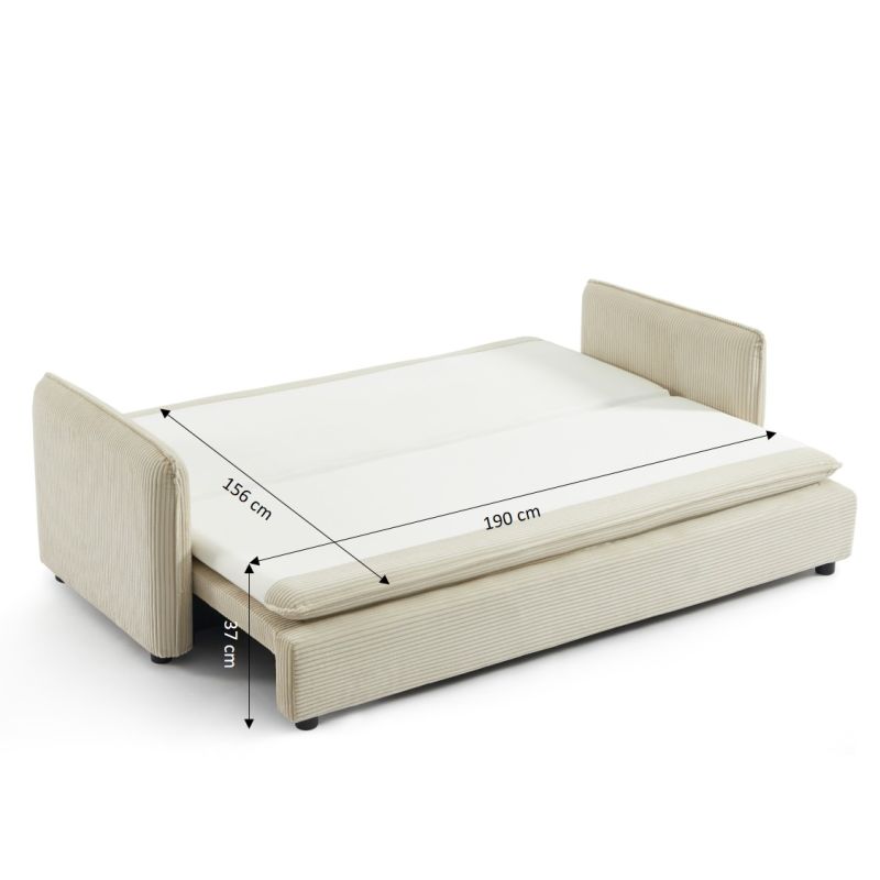 Canapé droit convertible CIBOLA 3 places velours côtelé beige