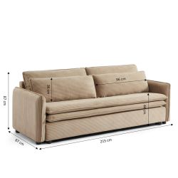Canapé droit convertible CIBOLA 3 places velours côtelé taupe